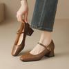 2025 Autumn New French Shallow Single Shoes Women Wear Kitten Heel One Strap Block Heel Mary Jane Small Shoes