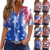 Women's Fashion Casual Vintage Floral Print V-Neck Short Sleeve Decorative Button T-Shirt Tops