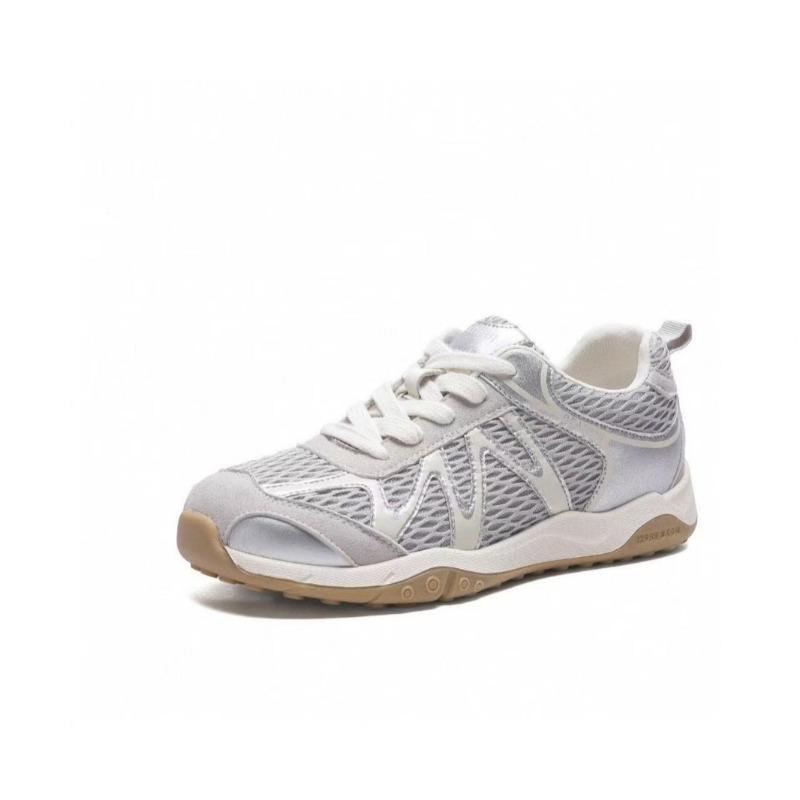 Leather Mesh Women's Early Autumn New Round Head Thick Sole Breathable Casual Sports Shoes Tide