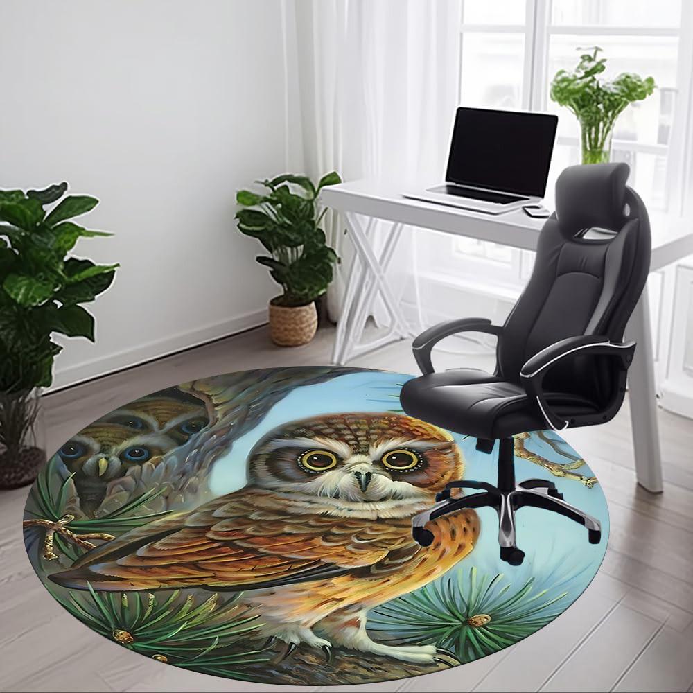 1pc Owl PineconeChair Carpet for Office, Indoor Non-Slip Washable Polyester Fiber Carpet, Mat For Office, Machine Washable