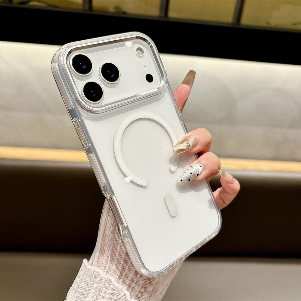 Магнитный чехол для телефона Magsafe для Apple iPhone 17 Air 16e 16 15 14 Plus 13 12 11 Pro Max Прозрачный защитный чехол из ПК + ТПУ