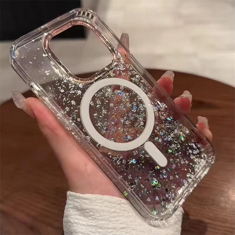 Для iPhone 16 15 Pro Max Magsafe Case Роскошный блестящий золотой фольгированный магнитный беспроводной зарядный чехол для iPhone 13 14 Pro Max Милый чехол