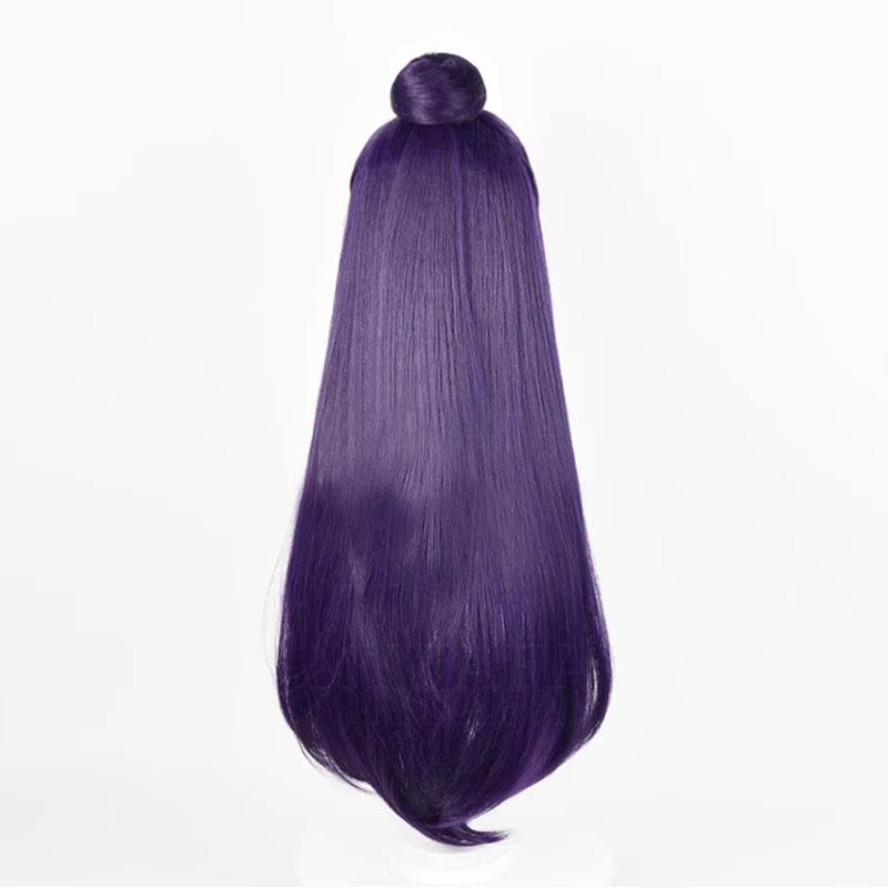 Парик для косплея Jinshi, аниме, длинный, темно-фиолетовый, с пучком, термостойкие синтетические волосы, вечерние парики унисекс + шапочка для парика