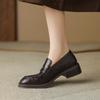 Krazing Pot Sheep Leather Round Toe Thick Med Heels Spring Shoes Brogues Big Size 43 Women Pumps