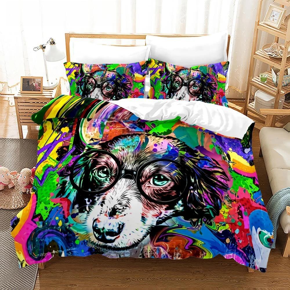 Cartoon Dog King Queen Duvet Cover Lovely Illustrated Pet Puppy Bedding Set Animal Quilt Cover 2/3pcs Polyester Comforter Cover