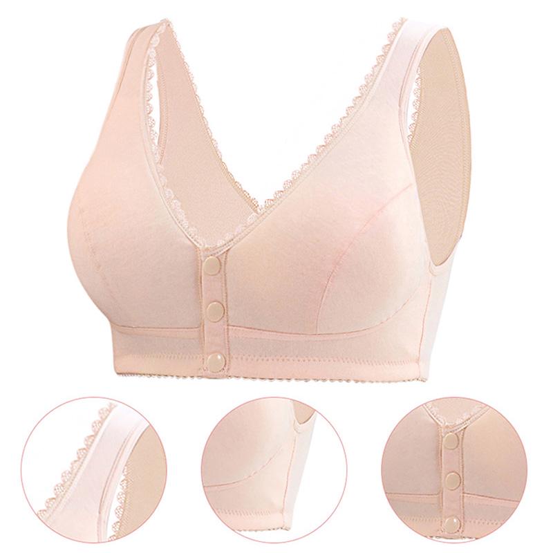 Pure Cotton Front Buckle Bra Without Steel Ring Beautiful Back Middle-aged and Elderly Bra Sweat-absorbing Breathable Vest