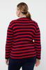 Women's Fashion Stylish Plus Size Cardigan Black Striped Knitwear Cardigan