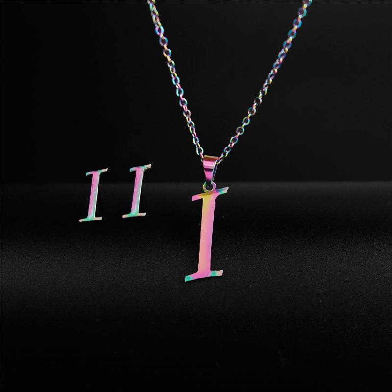 RUI RUI YU 26 Letter Colorful Stainless Steel Jewelry Sets for Women Men Alphabet Initial Chain Pendant Necklace Earrings Kids Gift