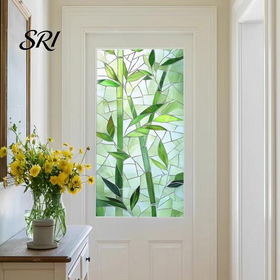 Non Adhesive Window Decal Privacy Film Stained Glass Floral Static Cling Decorative Sticker UV Blocking Heat Control for Doors Windows Decoration