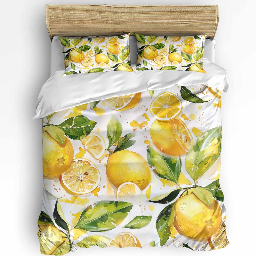 Watercolor Lemon Fruit White Yellow Duvet Cover With Pillow Case Custom 3pcs Bedding Set Quilt Cover Double Bed Home Textile