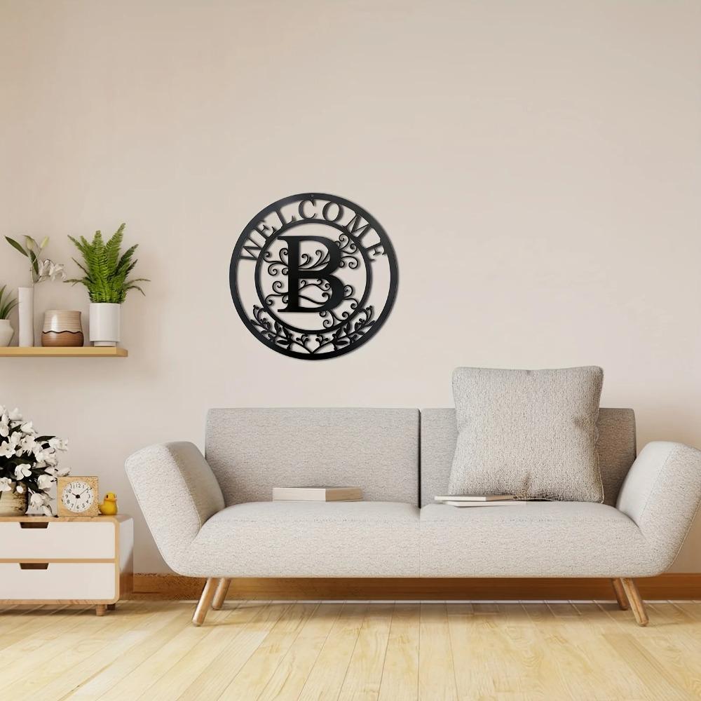 Металлическая жестяная табличка 12 дюймов "Добро пожаловать" черная буква B стильное настенное украшение для комнаты, декор входной двери, элегантное праздничное украшение