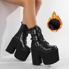 Women Mid Calf Boots Gothic Punk Buckle Ultra High Heels Platform Winter Shoes Side Zipper Thick Soled Knight Boots