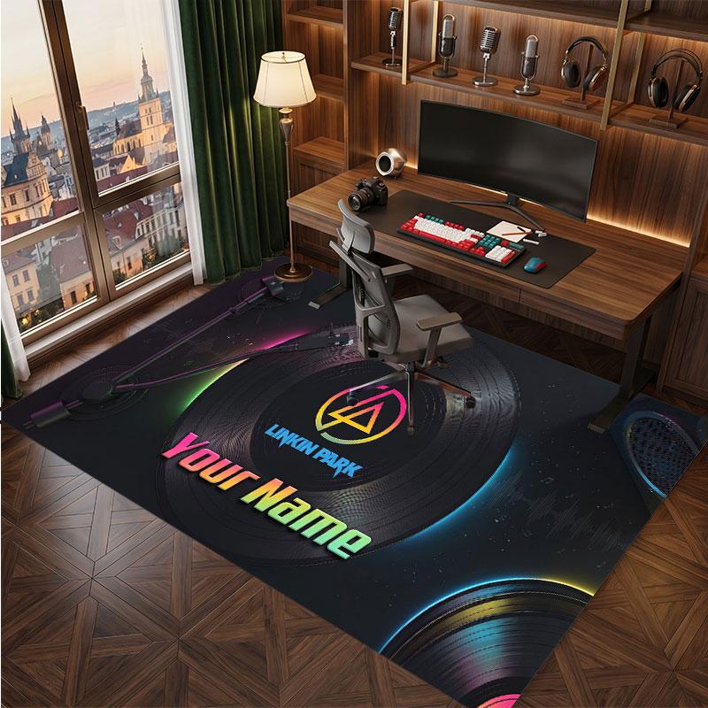Linkin Park Personalized Crystal Velvet Carpet, Customized Name Text Soft Anti‑Slip Rug for Living Room Bedroom