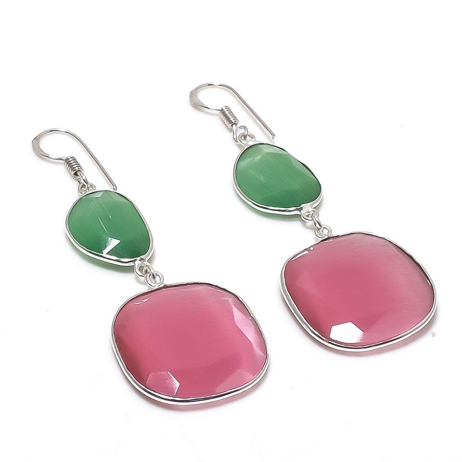 Pink Monalisa, Onyx Gemstone 925 Sterling Silver Jewelry Earring 2.60" GK-7205