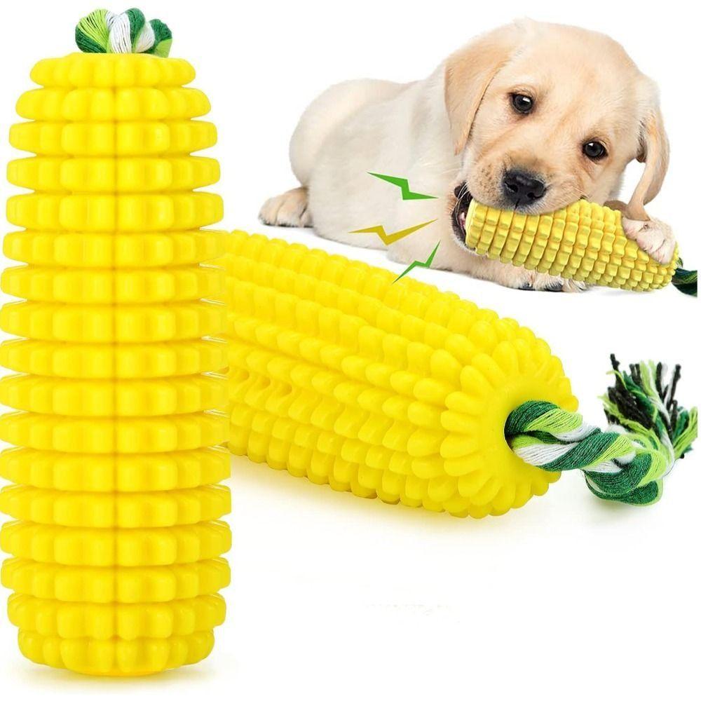 Tough Rubber Dog Chew Toy Corn Stick Design Interactive Squeaky Dog Toys Medium Large Dogs