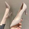 775-15B Simple Solid Color Pointed Thin Heel High Heels Spring New Fairy Style High Heel Single Shoes Women