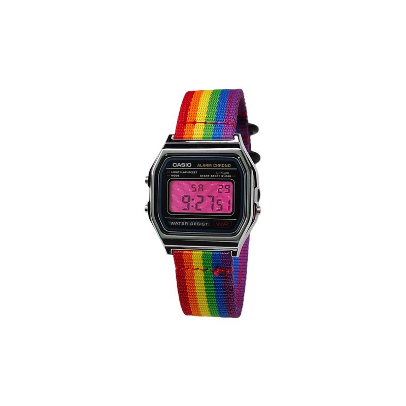 Casio Индивидуальные часы, модифицированная серия, серебристый полимерный корпус, водостойкость для повседневной жизни, A158WA-1, модифицированные - Неоновое Ядро, Кварцевые, нейлоновый ремешок, те же, что и A158WA-1