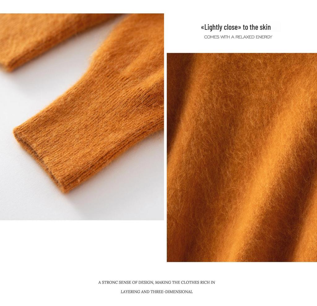 Women's Brushed Wool V-Neck Long-Sleeve Sweater: Autumn/Winter Loose Slimming Knitted Pullover Top