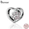 BAMOER 925 Sterling Silver Cat Love Heart-shape Charm Paw Footprints Heart Charms Beads Fit Original Bracelet