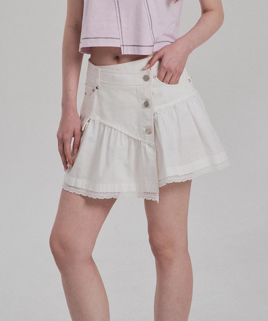 Юбка Jenyujeu со слоями, оборками и пуговицами - Белая