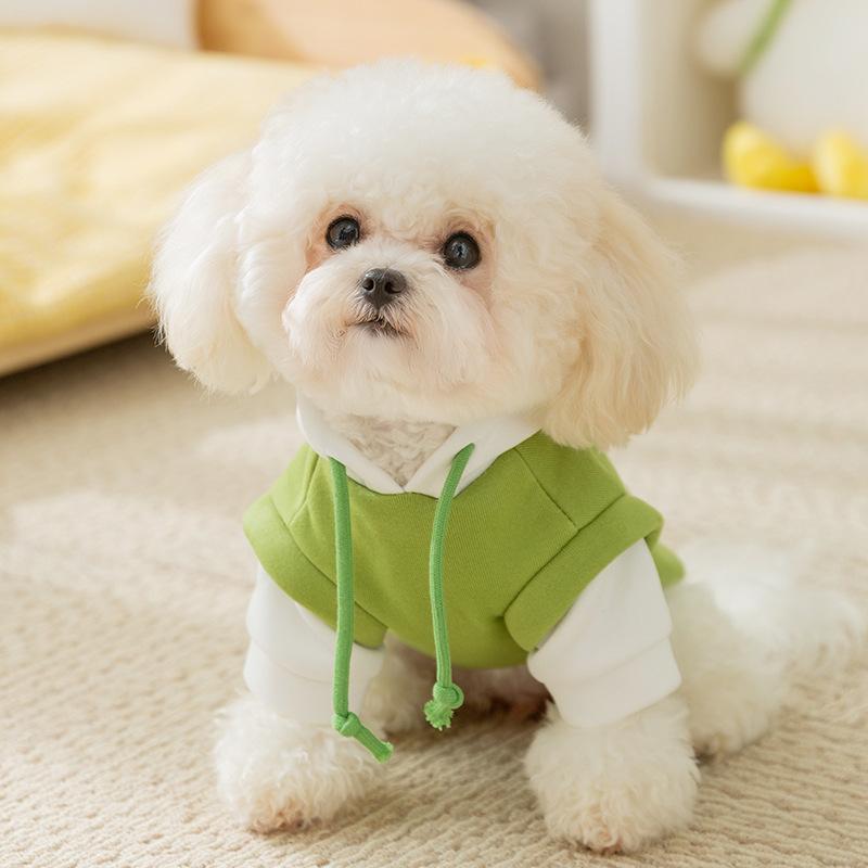 Hooded Pet Sweater Warm Thermal Cotton Two Legs Outfit Winter Dog Cat Clothes Comfortable Pet Hoodie Leash Hole Soft Pet Jacket