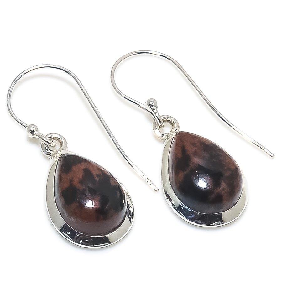 Натуральный обсидиан махагони драгоценный камень 925 проба цельное стерлинговое серебро серьга 1,25" L1F15