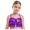 Girls Glittery Sequins Crop Top Tiered Ruffles Cross Back Metallic Camisole for Jazz Dance Performance