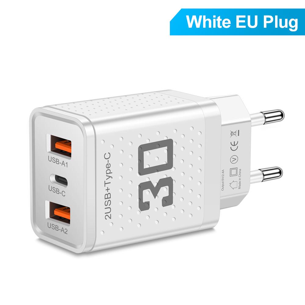 Дорожное зарядное устройство 2,4 А PD+2USB - Штекер США/ЕС/Великобритании