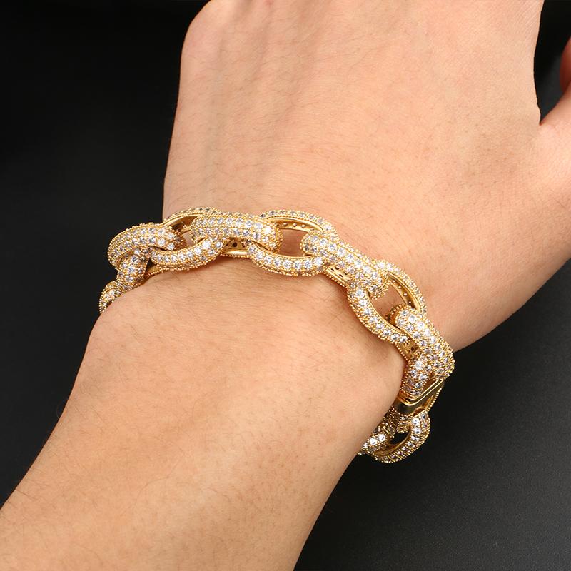 WS 20CM Unisex Hip Hop O-Shape 18K Gold Plated Thick Cuban Chain Link Tibetan Silver Brass Copper Zircon Trendy Party Bracelet