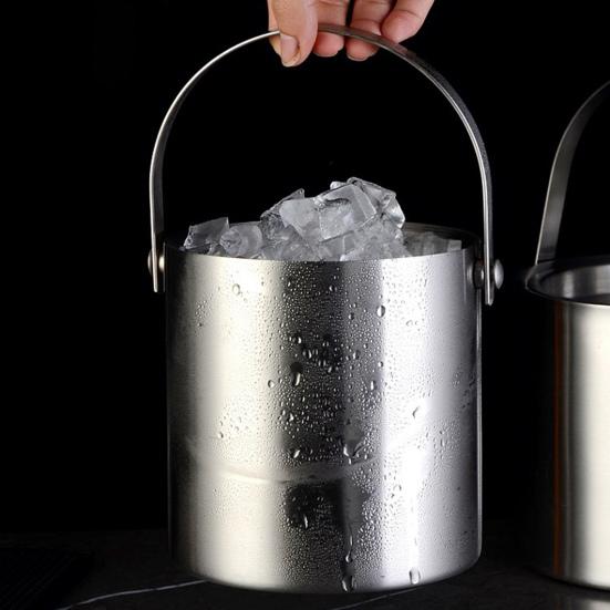 Stainless Steel Ice Bucket 1.6/2/3L Double Wall Insulated Seamless Structure Thickened Handle Ice Bucket for Parties Bars