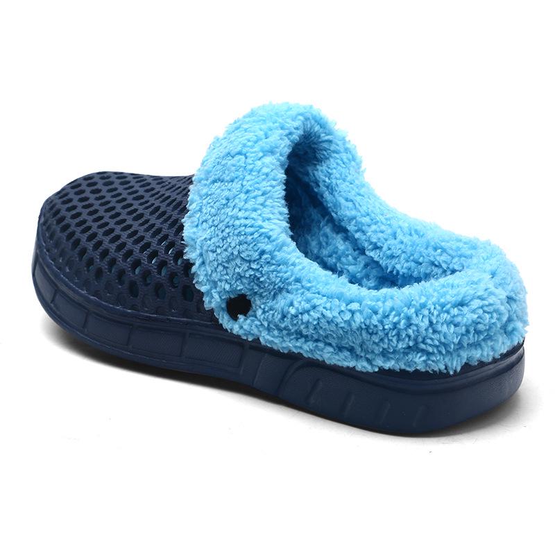 Plus Size 45 Fleece-Lined Thick-Soled Slippers for Couples - Slip-On Clog Shoes with Heel Cover for Men.
