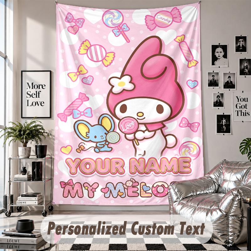 Custom Tapestry Wall Hanging, My Melody Personalized Name Text Home Wall Decor
