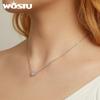 WOSTU Real 925 Sterling Silver Simple Style Shining Opal Heart Pendant Choker Necklace For Women Jewelry Gift