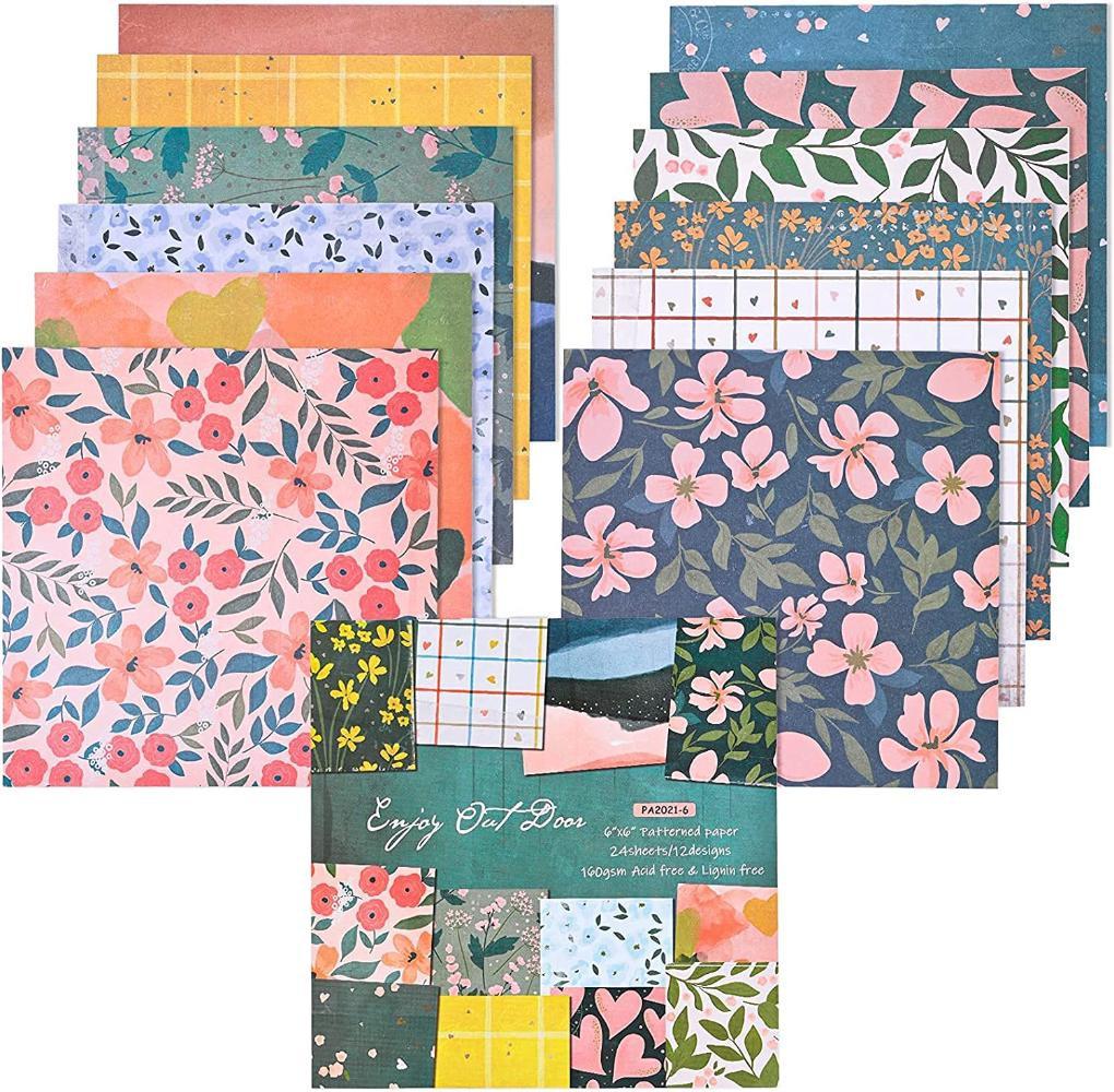 Single-Sided Scrapbook Paper, 6"×6" Scrapbooking Papers Cardstock Patterned Paper Pack, 160Gsm Multi-Colored Scrapbook