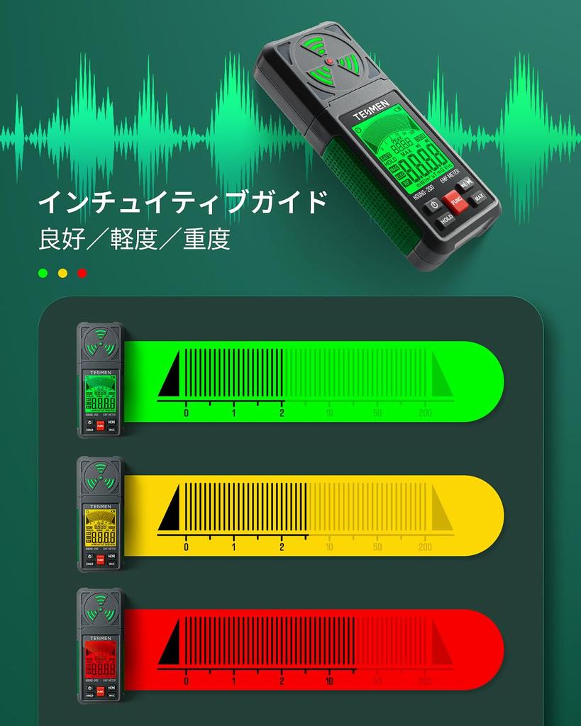 TESMEN Electromagnetic Electromagnetic Portable Electromagnetic Radiation Detector for WiFi for Home and Outdoor EMF Testing and Ghost Hunting Green