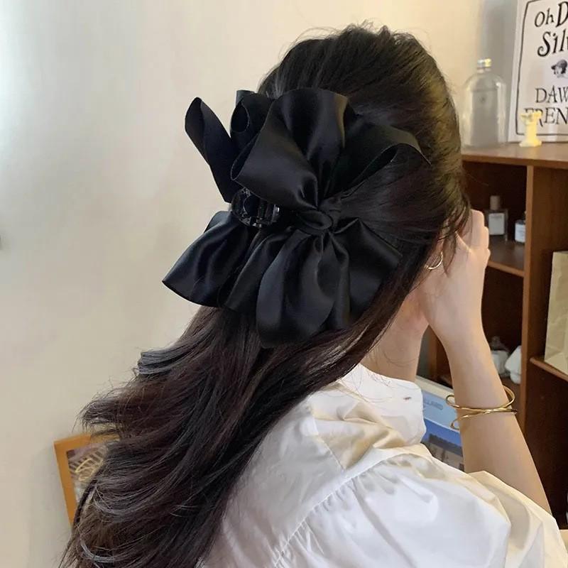 Large Summer Lace Edge Bow Claw Clip Hair Accessory for Women - Multi-Layer Feather Design