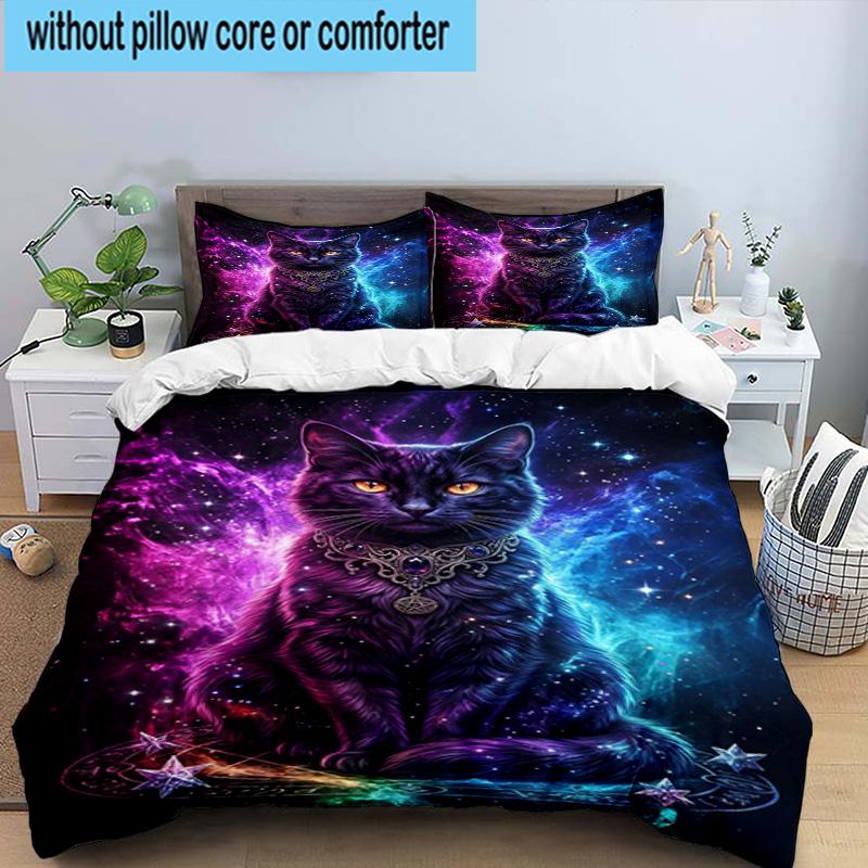 Cosmic Cat Dreamscape 3pcs Bedding,Including 1pc Duvet Cover And 2pcs Pillowcases Perfect for Christmas,Ideal for Bedroom, Dormitory