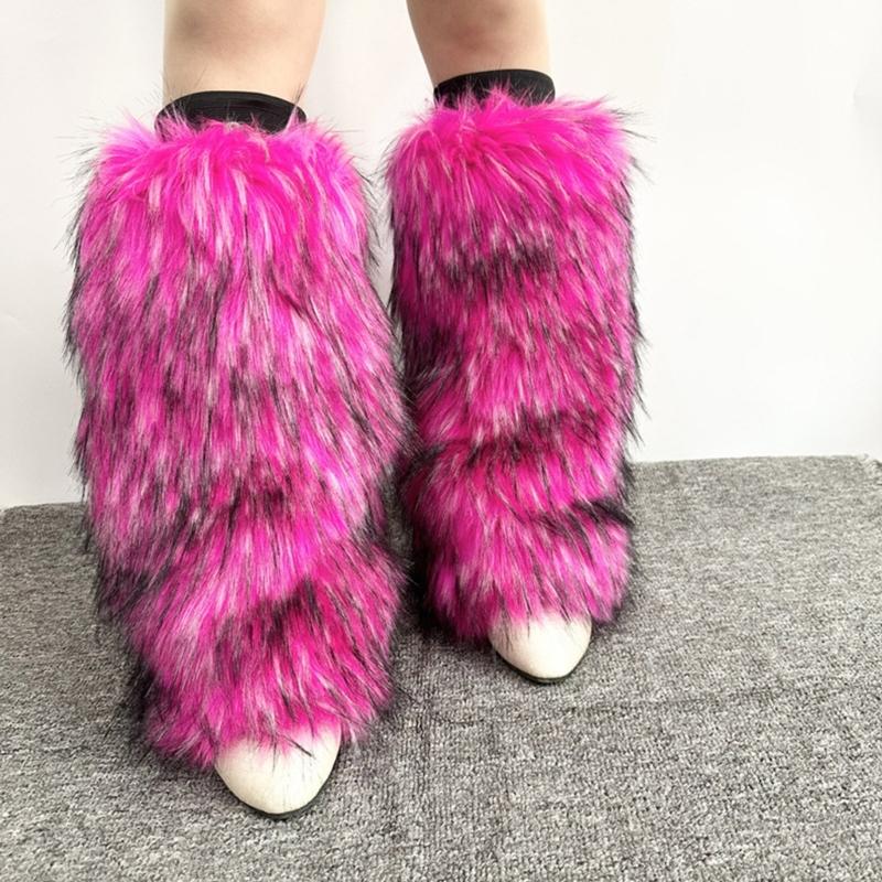 Women Furs Leg Warmer Winter Furry Long Boot Cuffs Fuzzy Shoe Cover Party Costume for Holiday Festival Performances Play