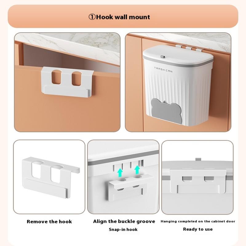 Kitchen Wastebasket Wall Mounted Trash Can With Lid Bathroom Trash Bin Garbage Can For Cabinet Under Sink Compost Bin