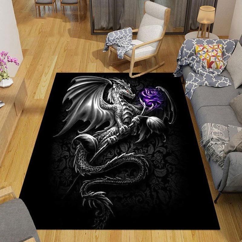Dragon With Rose Pattern Pringting Rug Non-slip Rug Floor Mat Doormat Carpet for Bedroom Living Room Kitchen Mats for Floor