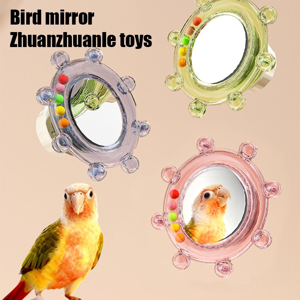 Interactive Parrot Toy with Mirror Rotating Sound Wheel Toys For Cockatiel Conure Lovebird Parakeet Bird Cage Accessories