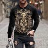 Flame Skull 3D Printed Streetwear Men's T-Shirts Long Sleeve Round-Neck Horror Halloween Man Tops Loose Gothic Round-Neck Tees