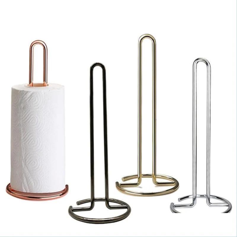 Metal Paper Towel Holder Stand Modern Minimalist Countertop Dispenser for Kitchen Dining Table Elegant Gold Rose Gold Finish