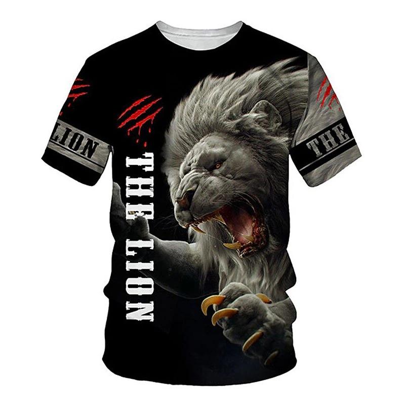 2023 Summer Men's T-shirt 3D Digital Printing Round Neck Street Creative Lion Pattern Short-sleeved Casual Sports T-shirt