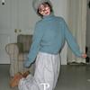 The Pink Women Loose Fit Turtle Neck Pendant Wool Knit Gray Dk 01