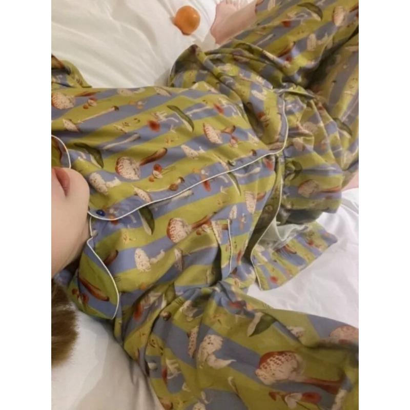 Полосатая повседневная пижама с длинными рукавами для девочек, женская, весна и осень, новый большой размер, домашняя одежда, комплект из двух предметов