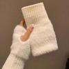 Soft Winter Half Finger Gloves Women Warm Solid Color Knitted Gloves Wrist Mittens