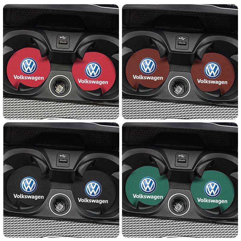 2026 Hot 2Pcs Car Coaster Water Cup Mat Non-Slip Pad For Volkswagen VW Golf Amarok Beetle GTI Magotan T-ROC T-Cross Polo Atlas ID3 Tiguan