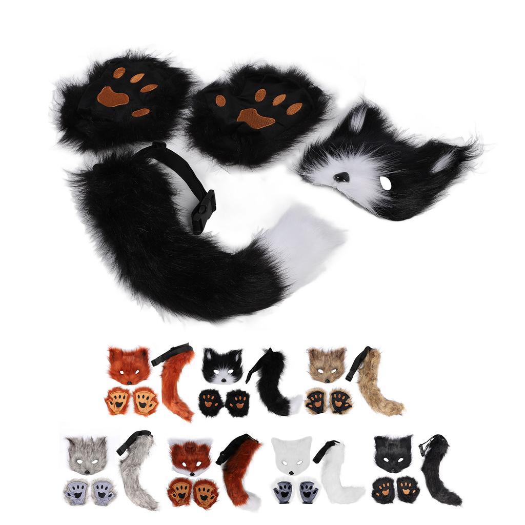 Лисий чехол для лица перчатки хвосты комплект пушистый плюш искусственный мех мягкий приятный для кожи костюм аксессуары животное 
