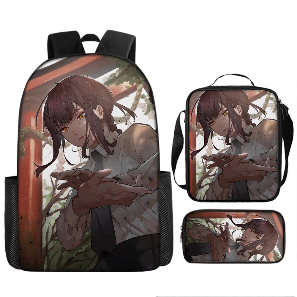 Chainsaw Man Anime Peripheral Backpack Set, Lightweight Large‑Capacity School Bag With Pencil Pouch, Casual Anime Daypack For Middle School Boys Girls